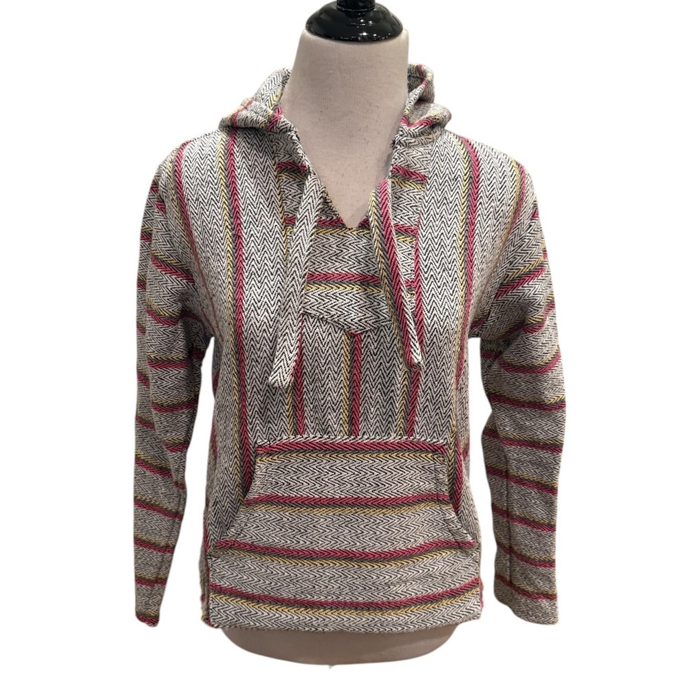 Original Senor Lopez Adult Medium Woven Baja Hoodie Pullover Poncho Multicolor